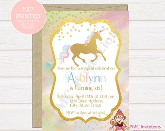 Invitación de cumpleaños de unicornio impreso personalizado, invitación de cumpleaños de unicornio silueta pastel - 1.00 cada uno con sobre