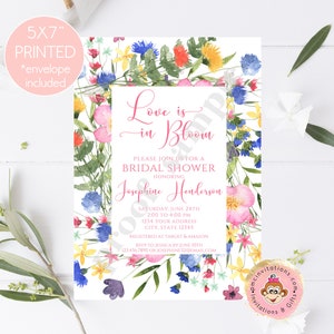 Printed 5x7" Love is in bloom Bridal Shower Invitation, Floral Bridal Shower Invitation, Pink Yellow Blue Floral, Bridal Shower Invitation