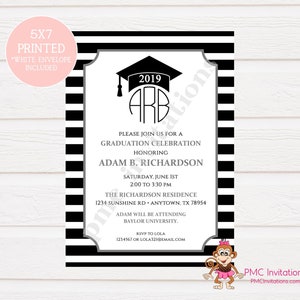 Monogram Graduation Celebration Invitation Graduation Party Custom Printed Personalized Graduation Invitation 1.00 ea with envelope image 1