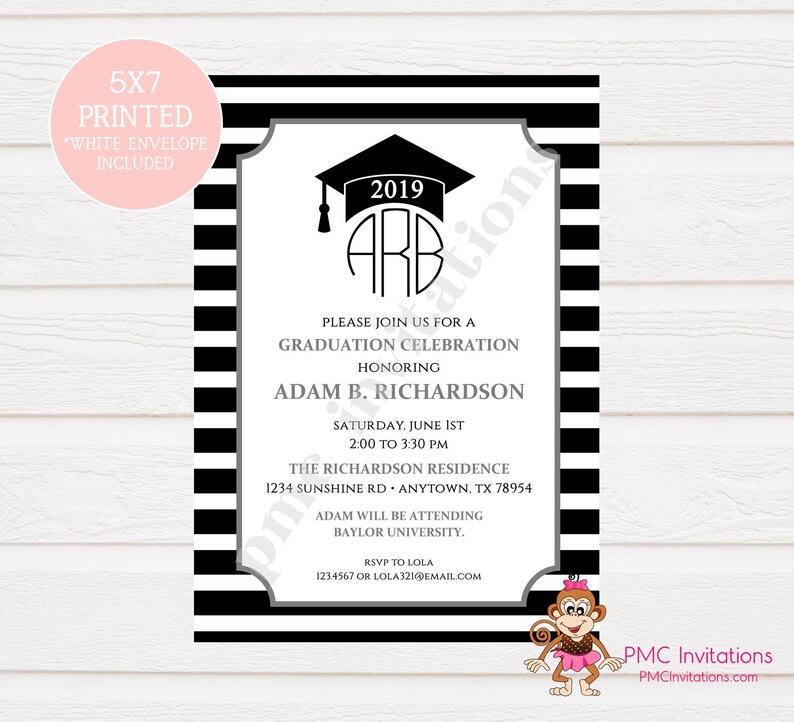 Monogram Graduation Celebration Invitation Graduation Party Custom Printed Personalized Graduation Invitation 1.00 ea with envelope image 1