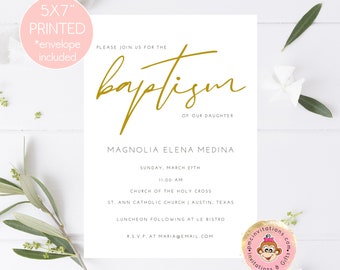 Custom PRINTED 5X7 Baptism, First Communion, Christening, Confirmation Invitation - Baptism Invitation - envelope included