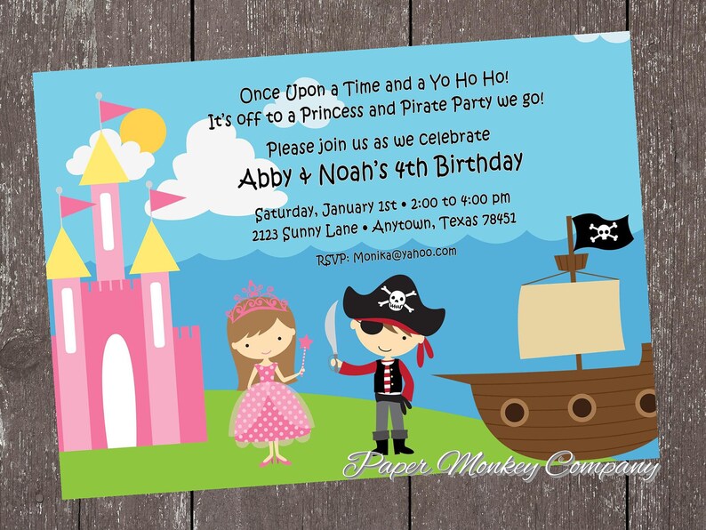 Princess And Pirate Birthday Invitation Etsy