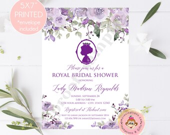 Custom Printed 5X7" Watercolor Purple Floral Bridal Shower Invitations, Royal Bridal Showe Invitation, Purple Royal, with envelopes
