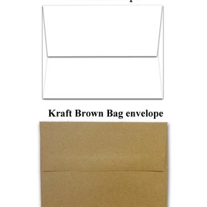 May include: Two envelopes, one white and one brown. The white envelope is a standard size envelope. The brown envelope is a kraft paper envelope.