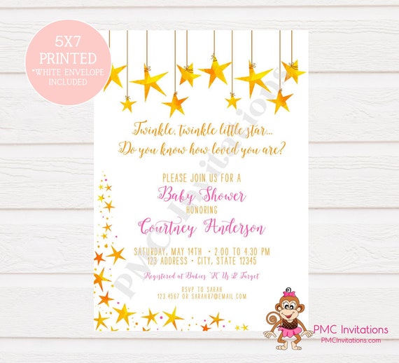Custom Printed Twinkle Twinkle Little Star Baby Shower Invitations - Boy or Girl - 1.00 each with envelope Il_570xn