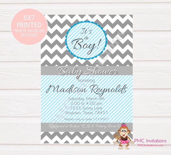 Custom Printed Chevron It's A Boy Baby Shower Invitations 1.00 each