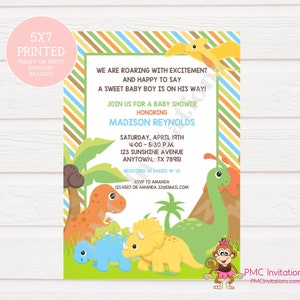 Custom PRINTED Dinosaur Baby Shower Invitations - 1.00 each with envelope