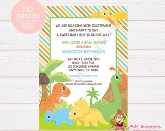 Custom PRINTED Dinosaur Baby Shower Invitations - 1.00 each with envelope