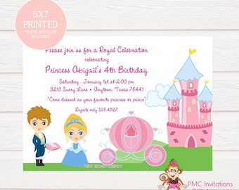 Custom Printed Princess Birthday Invitations - Princess Castle Carriage Invitations - 1.00 each with envelope