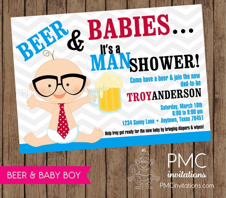 MAN SHOWER Beer and Babies Diaper Party Invitation 1.00 each with envelope image 1