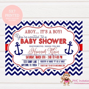 Custom Printed Chevron Nautical Anchor Baby Shower Invitations - 1.00 each with envelope