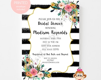 Custom Printed 5X7" Floral Watercolor Bridal Shower Invitations - Watercolor Floral Invitation - 1.00 each with envelope