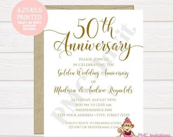Custom PRINTED 4.25X5.5 - 50th Wedding Anniversary Invitation - Golden Anniversary - Anniversary Invitation - white/kraft envelope included
