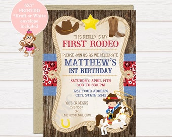 Custom PRINTED First Rodeo Birthday Invitation, Cowboy, First Rodeo, Invitation - 1.00 each with envelope