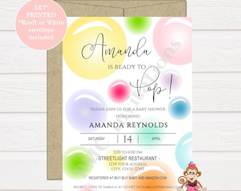 Custom Printed 5X7 Bubbles, Ready to Pop, Bubble, Baby Shower Invitations - Ready to Pop Baby Shower Invitation - Envelopes included