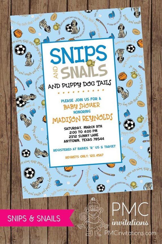 Snips And Snails And Puppy Dog Tails Baby Shower Invitations Etsy