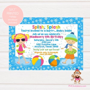 Custom Printed Winter Pool Birthday Party Invitations - 1.00 each with envelope