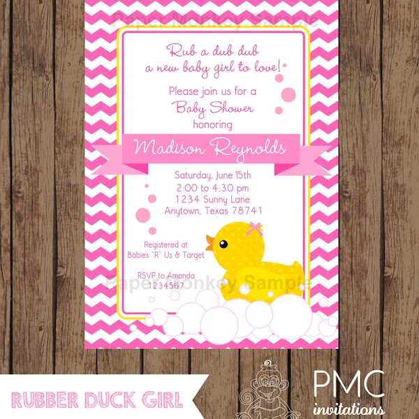 Custom Printed Yellow Rubber Duck Baby Shower Invitations - 1.00 each with envelope