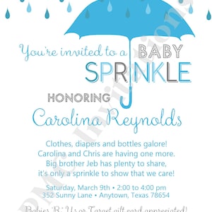 Custom Printed 5X7 Boy Blue, Baby Sprinkle Invitations ... 1.00 each with envelope image 2