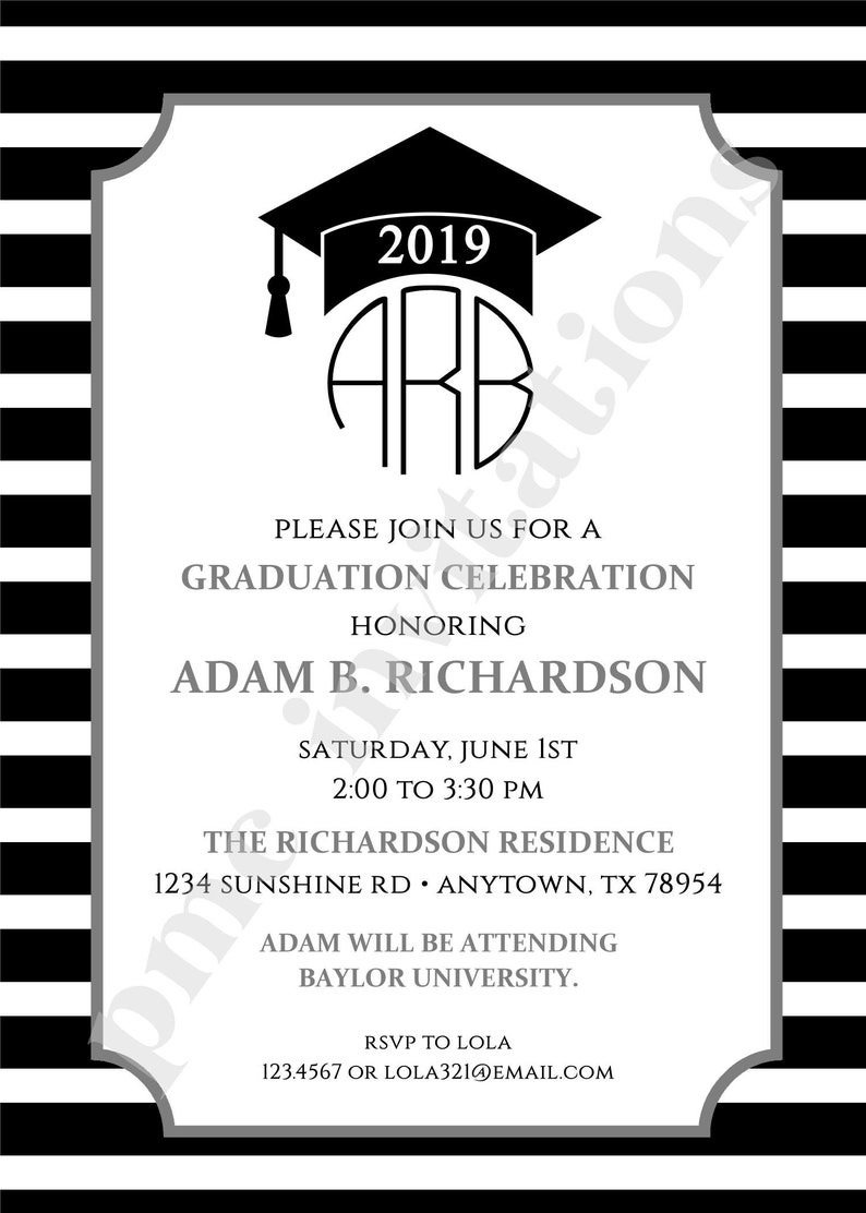 Monogram Graduation Celebration Invitation Graduation Party Custom Printed Personalized Graduation Invitation 1.00 ea with envelope image 2