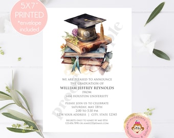 Invitaciones de graduación impresas personalizadas de 5x7, fiesta de graduación, anuncio, graduación floral, celebración de graduación - 1,00 cada una con env