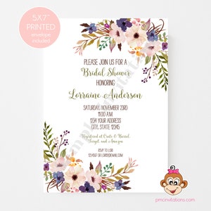 Floral Boho Bridal Shower Invitations Bridal Party Invitation 5X7 PRINTED envelopes included image 2