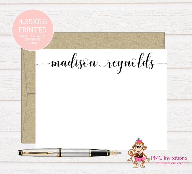 Elegant Personalized Note Cards Set of 12 Cards with White Envelopes
