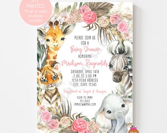 Custom Printed 5x7" Boho Safari Animal Baby Shower Invitation, Boho Jungle baby shower Invitation. Zoo Animal Baby Shower Invitation