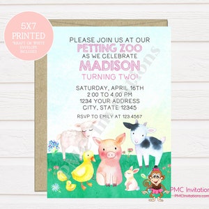 Custom PRINTED Farm, Barn, Petting Zoo Birthday Invitation, Boy or Girl Petting Zoo Birthday Invitation - 1.00 each with envelope