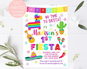 My First Fiesta Birthday Invitation, Birthday, First Birthday, 5x7" Mexican Fiesta Theme Birthday Invitation, envelope included