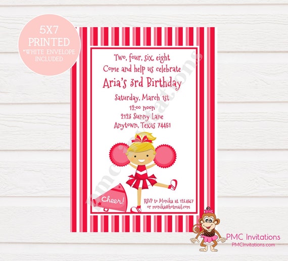 Custom Printed Blonde Or Brunette Red Cheer Birthday Etsy