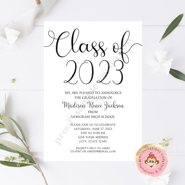 Custom Printed 5X7 Graduation Invitations, 2023 Graduation Party, Graduation Announcement, Graduation 1.00 each with envelope