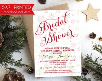 Custom Printed Christmas Bridal Shower Invitations, Holiday Bridal Shower Invitation, envelope included