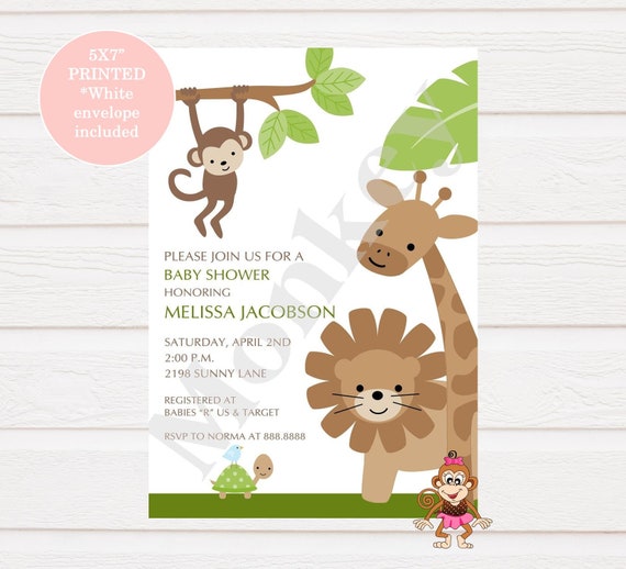 Custom Printed 5X7" Jungle Baby Shower, Safari Baby Shower Invitations - envelope included Il_570xn