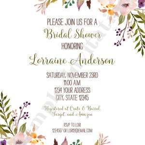 Floral Boho Bridal Shower Invitations Bridal Party Invitation 5X7 PRINTED envelopes included image 3