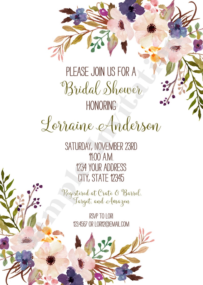 Floral Boho Bridal Shower Invitations Bridal Party Invitation 5X7 PRINTED envelopes included image 3