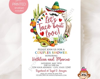 Let's taco 'bout love, Mexico Theme Couples Shower Invitation, Taco, Bridal Shower, Taco about love, 5X7 Printed, envelope included