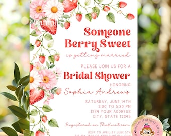 Custom Printed 5x7" Berry Floral Bridal Shower Invitation, Strawberry Bridal Shower Invitation, Bridal Shower