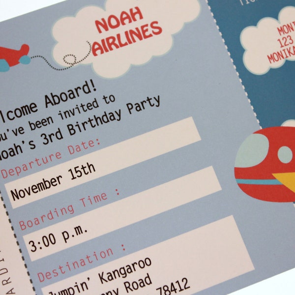 Airplane Ticket Birthday Invitation