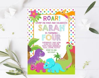 Custom PRINTED Girl Dinosaur Birthday Invitations - 1.00 cada una con sobre