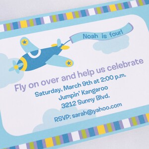 Custom PRINTED 5X7 Airplane Birthday Invitations, Plane Birthday, envelopes included image 2