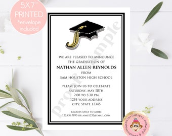 Custom Printed 5x7 Graduation Invitations, Graduation Party, Announcement, Simple Graduation, Graduation Celebration - 1.00 each with env