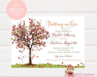 Invitaciones de ducha nupcial de otoño impreso personalizado - hojas que caen - 1.00 cada una con sobre