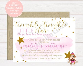 Custom Printed Twinkle Twinkle Little Star Baby Shower Invitation, Little Star Baby Shower Invitation 1.00 each with envelope