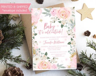 Baby It's Cold Outside Baby Shower Invitation, Winter baby shower Invitation, Christmas Baby Shower Invitation, Pink Winter, with envelopes