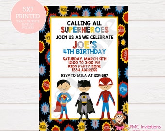 Custom Printed Superhero Birthday Invitations  1.00 each with envelope