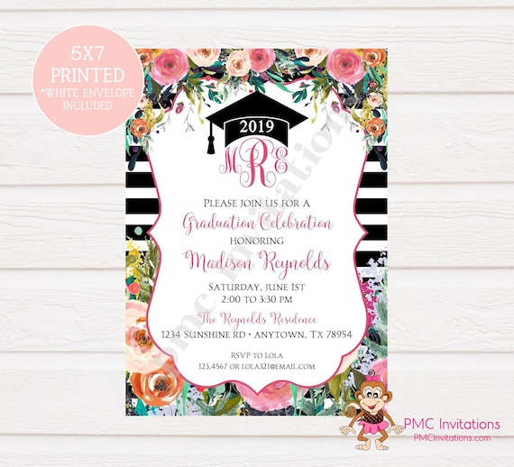 floral monogram graduation celebration invitation graduation celebration invitations