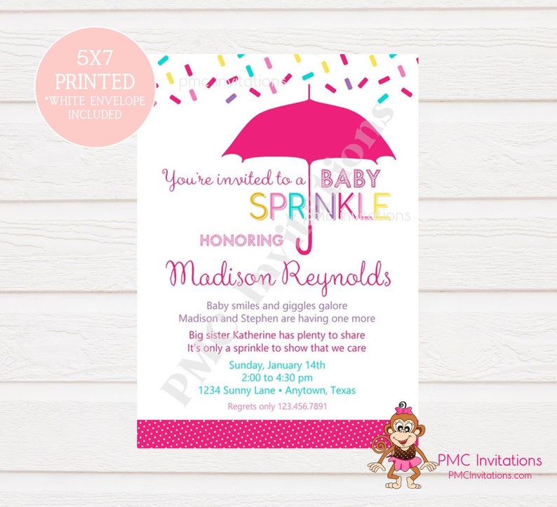 Custom PRINTED Cupcake Sprinkle Baby Sprinkle Invitations ... 1.00 each with envelope image 1