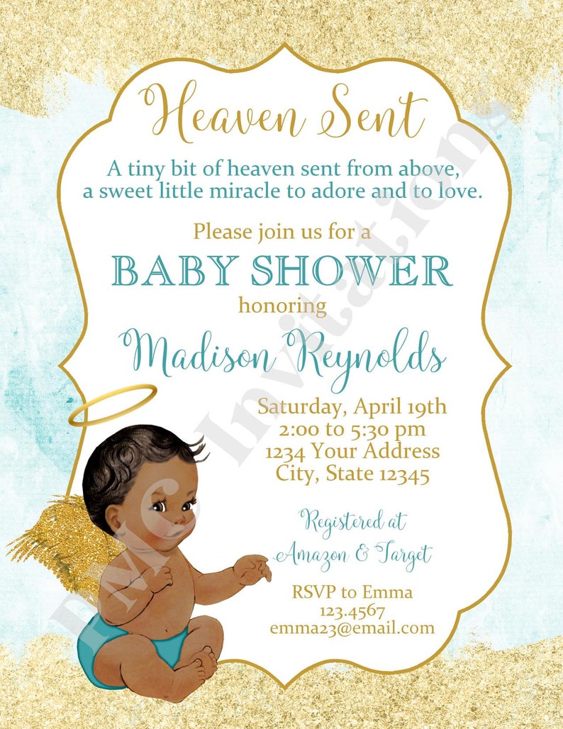Custom PRINTED 4.25X5.5 Heaven Sent Baby Shower Invitation Heaven Sent Baby Shower kraft or white envelope included