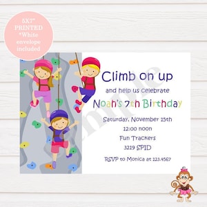 Custom Printed 5X7 Rock wall climbing birthday invitations for boy or girl white envelope included image 1